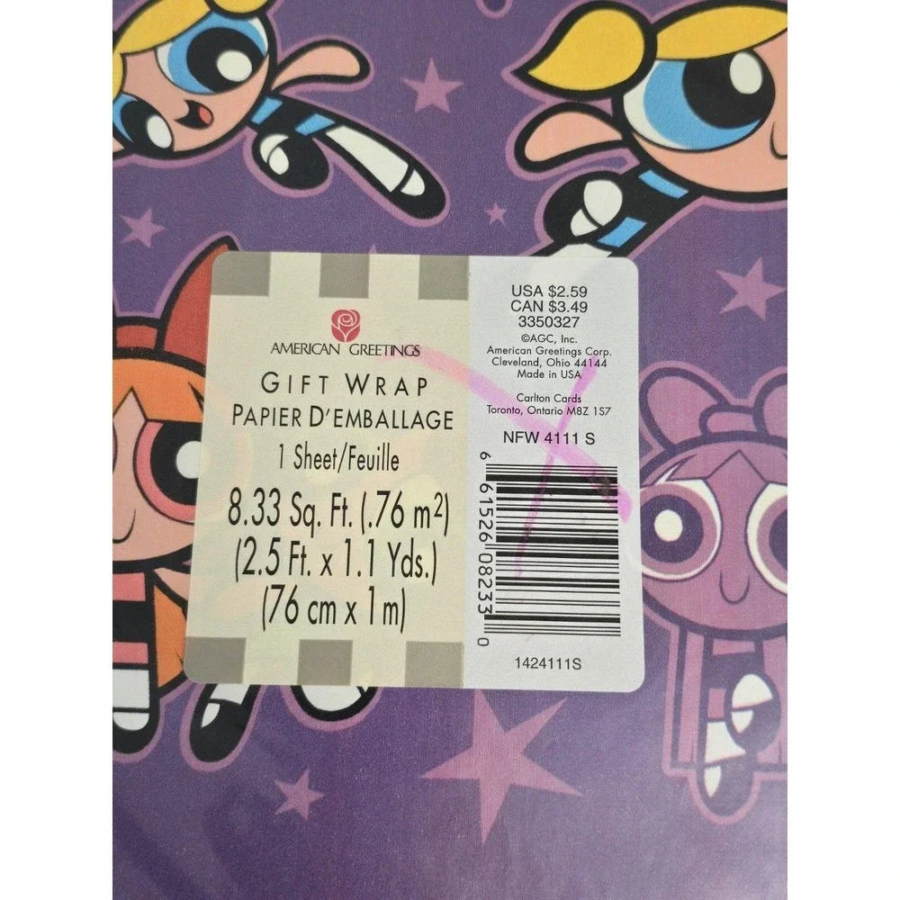 New Vtg (6) Power Puff Girls Gift Wrapping Paper American Greetings 8.33 Sq Ft